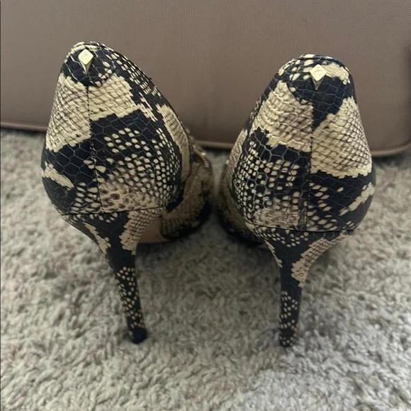 Sam Edelman Black and Cream Snake-Print Pointed-Toe Heels - Picture 3 of 6